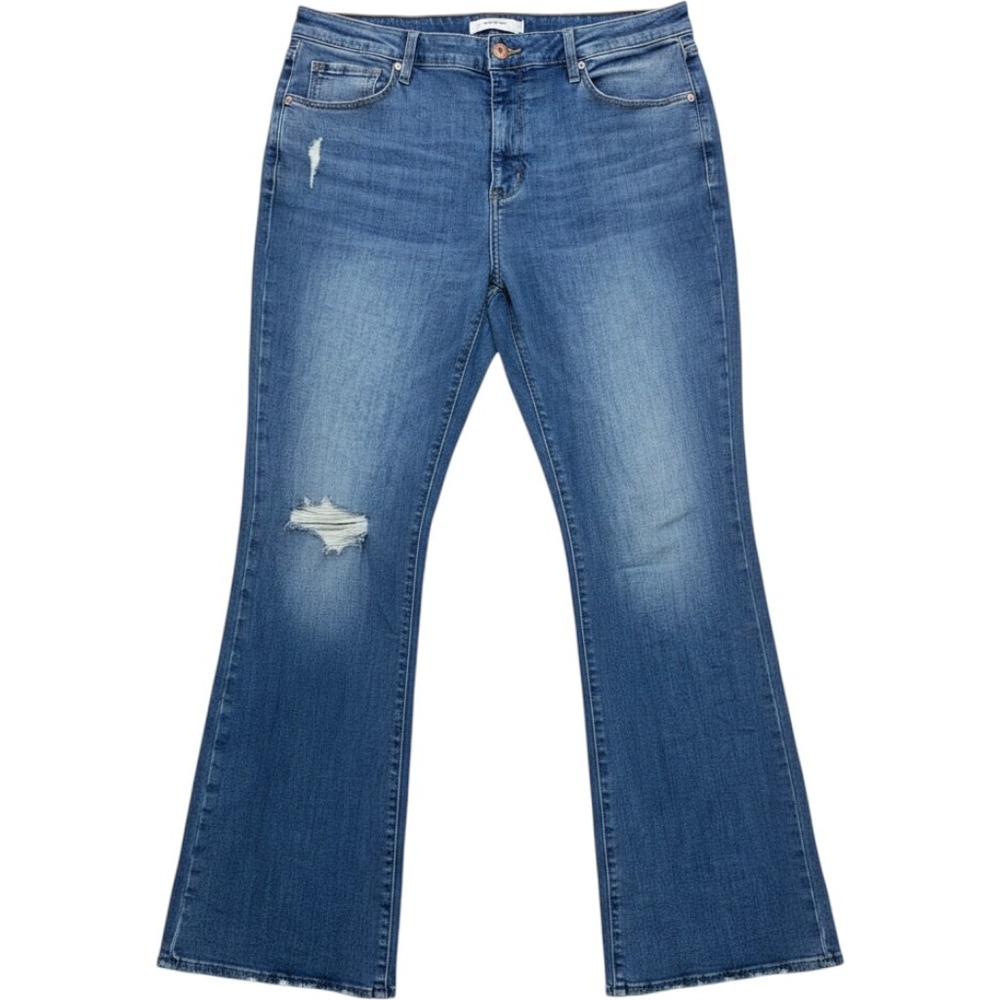 Ava & Viv Womens High Rise Flare Jeans Distressed Raw Hem Blue Denim Size 20